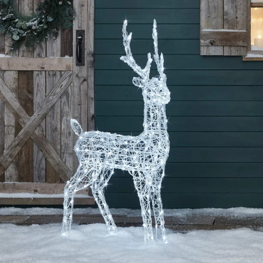 Acrylic light-up stag, 1.2 m, 240 white LEDs, 8 m cable and timer