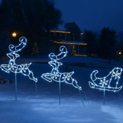 Acrylic reindeer and sleigh, 160 cm, 80 colour-changing LEDs, mains