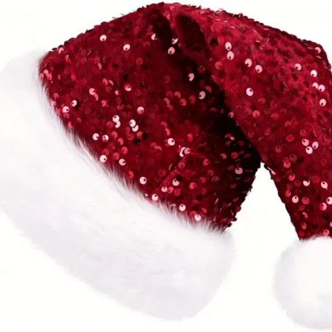 Adult sequin Santa hat in plush with a pompom