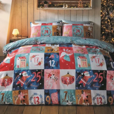 Advent calendar print double duvet set, reversible microfibre
