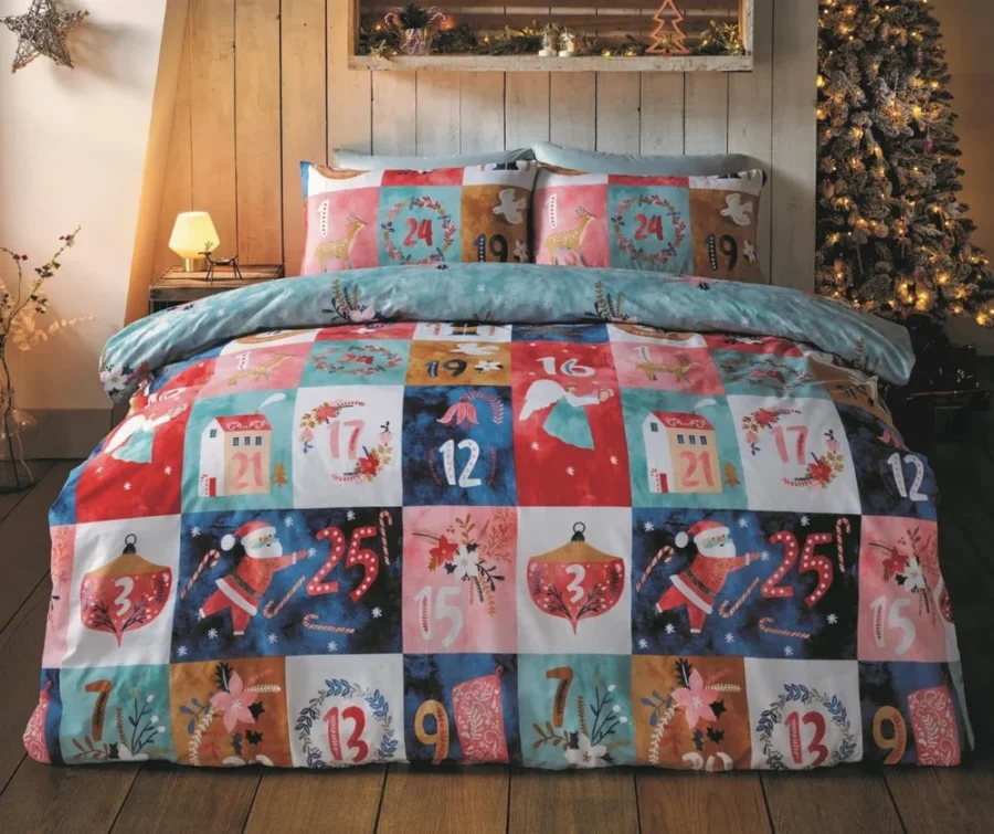 Advent calendar print double duvet set, reversible microfibre