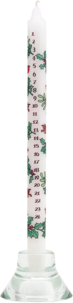 Advent dinner candle numbered 1 to 24, Holly and the Ivy design