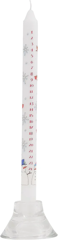 Advent dinner candle numbered 1 to 24, snowmen and robins design