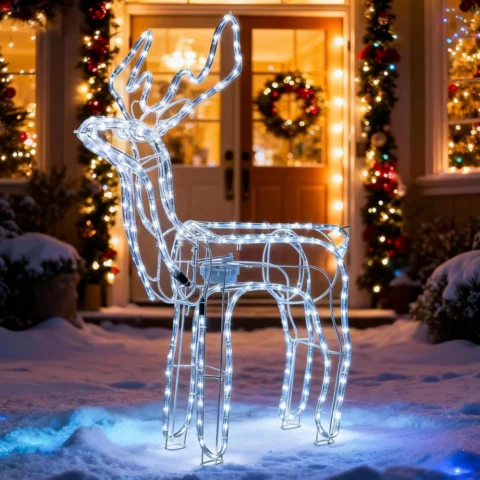 Animated reindeer light, moving head, 216 cool white LEDs, 89 cm