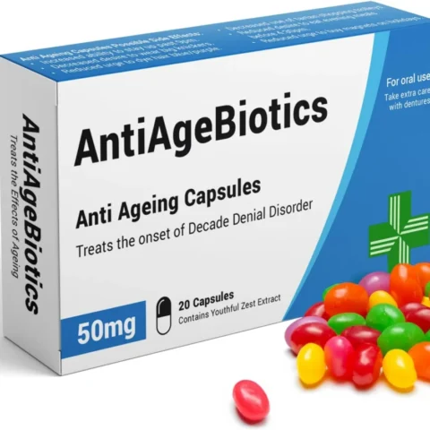 AntiAgeBiotics joke pill box filled with jelly beans, 11.7 cm