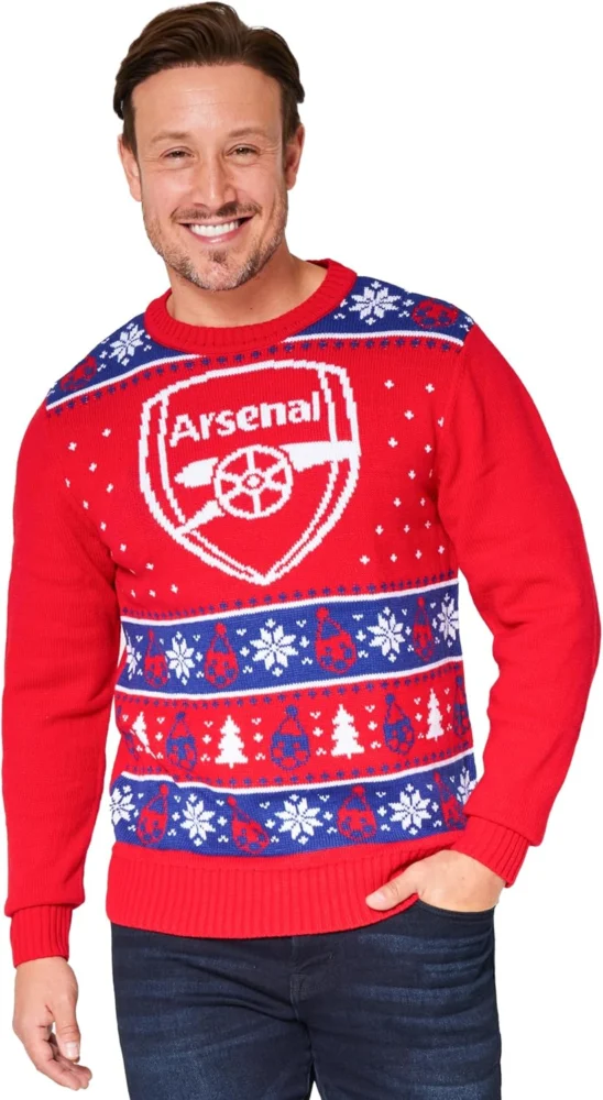 Arsenal FC Christmas jumper for men and teenagers, sizes M to 3XL
