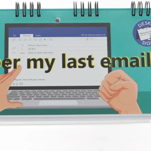 As Per My Last Email desk flipbook with 50 pages and stand