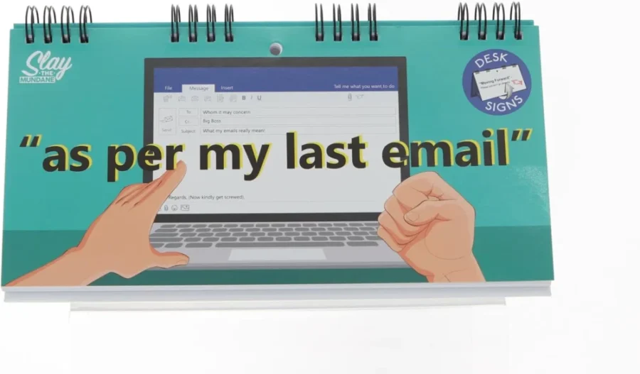 As Per My Last Email desk flipbook with 50 pages and stand