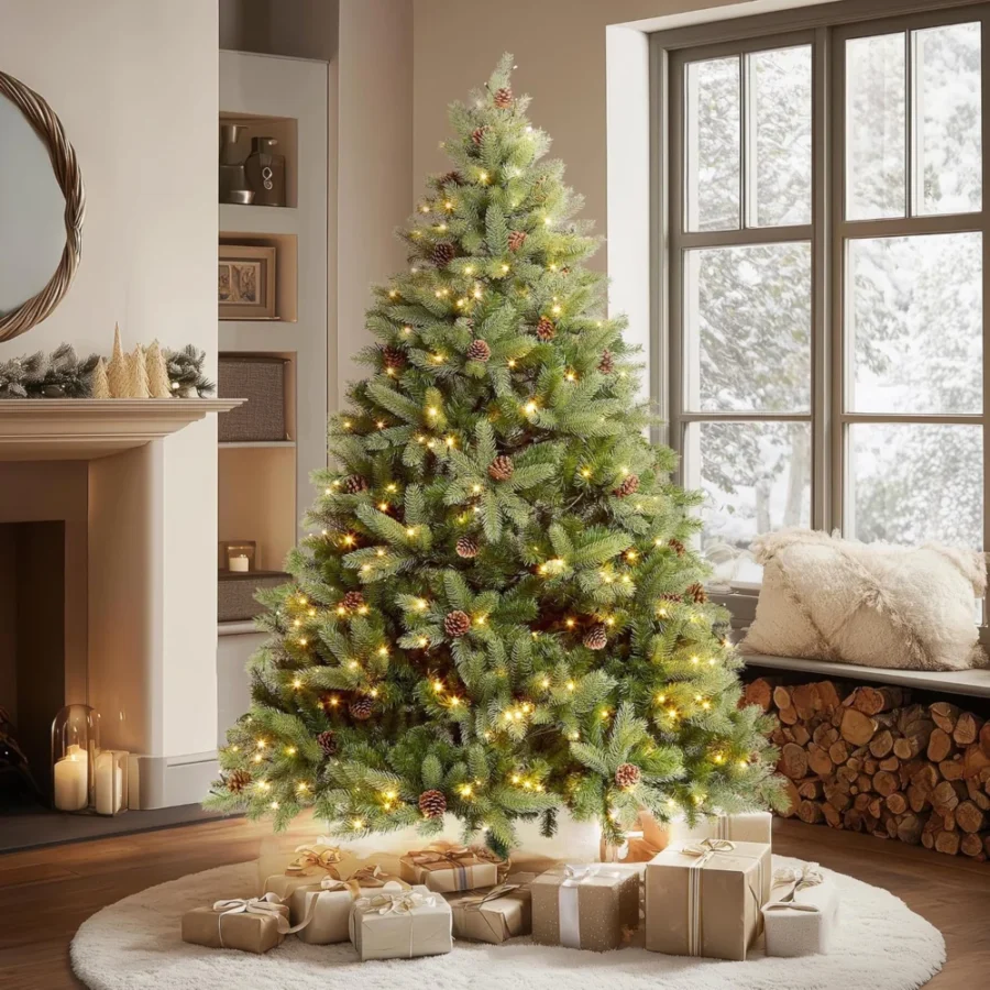 Ascot 6ft pre-lit Christmas tree with real pinecones, 300 LEDs