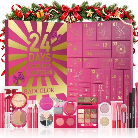 BADCOLOR 2026 makeup advent calendar with bronzer and false nails