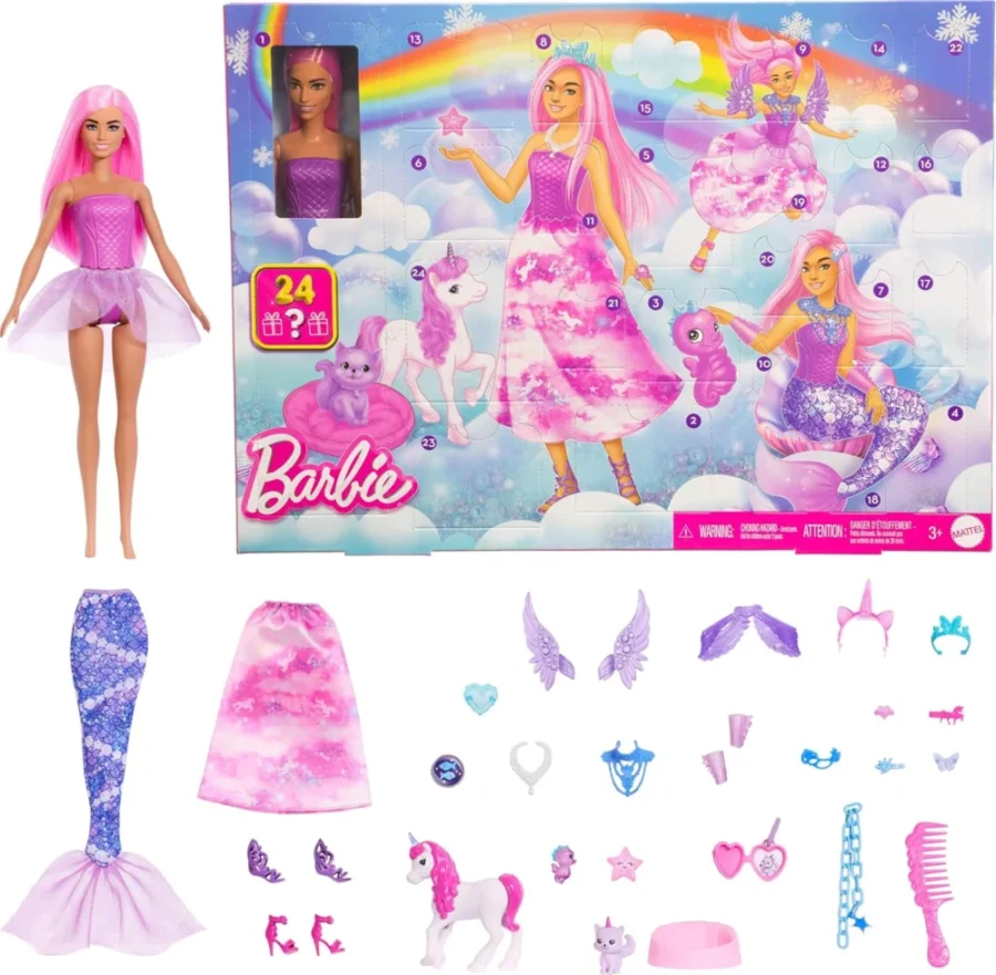 Barbie advent calendar with doll and 24 fantasy accessories