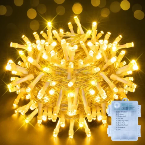 Battery fairy lights, 10 m with 100 warm white LEDs, 8 modes