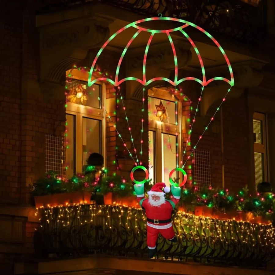 Battery LED parachute Santa light, 85 x 70 cm, 128 LEDs, remote
