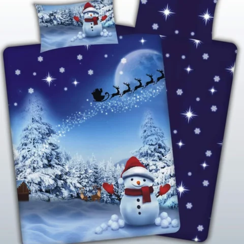 Blue snowman king size duvet cover set with 2 pillowcases