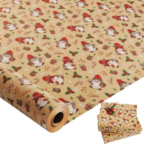 Brown kraft wrapping paper roll with Santa Claus print, 44 cm x 15 m