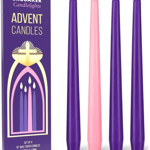 BRUBAKER Advent taper candles, 3 purple and 1 pink, 24 cm