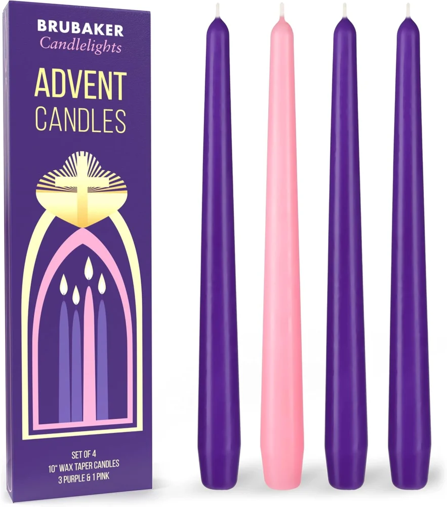 BRUBAKER Advent taper candles, 3 purple and 1 pink, 24 cm