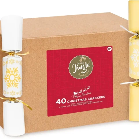Bulk box of 40 silver and gold Christmas crackers, 12 in (30 cm)