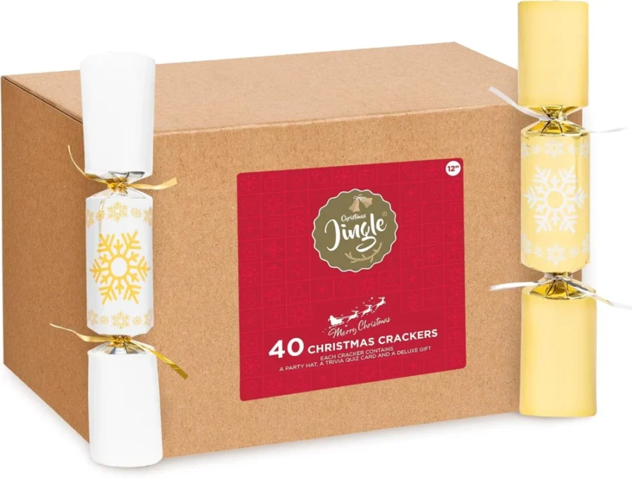 Bulk box of 40 silver and gold Christmas crackers, 12 in (30 cm)
