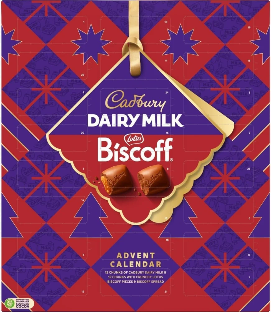 Cadbury Biscoff advent calendar with 24 chocolate chunks, 236 g