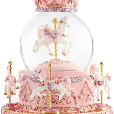 Carousel snow globe music box with colour-changing LED lights