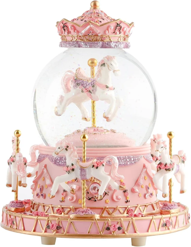 Carousel snow globe music box with colour-changing LED lights