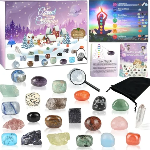 Chakra crystal advent calendar, 24 stones with cards and pouch