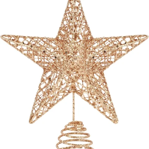 Champagne glitter metal star tree topper, 25 cm, spiral cone base