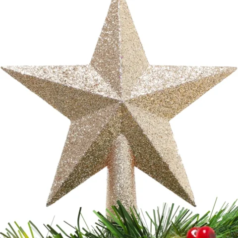 Champagne glitter star tree topper, 20 cm, with storage box