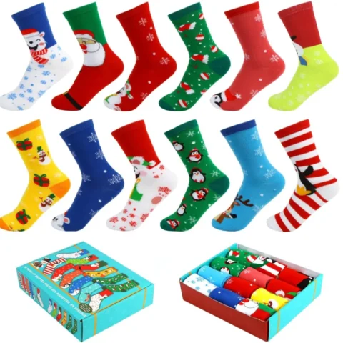 Christmas ankle socks in cotton for women and men, 12 pairs
