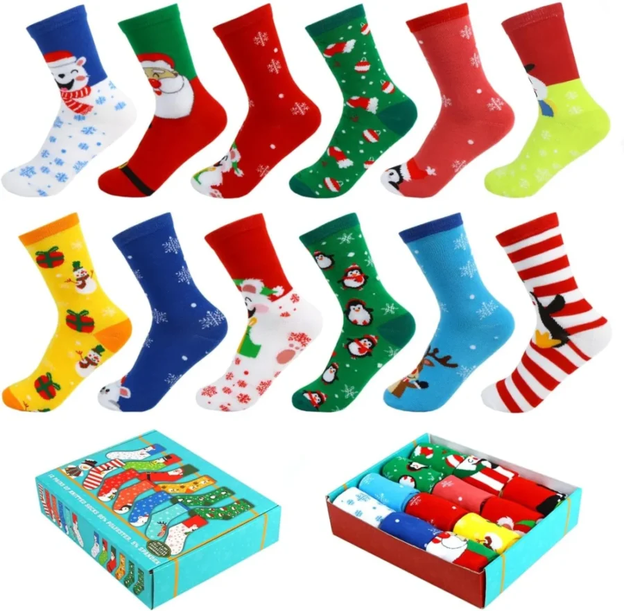 Christmas ankle socks in cotton for women and men, 12 pairs