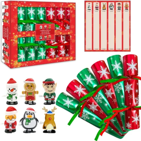 Christmas crackers with wind-up toys and racing card, set of 6
