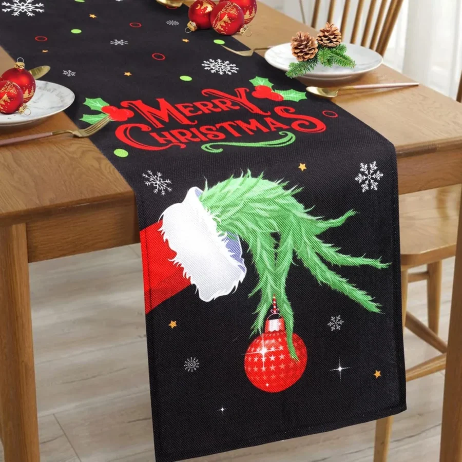 Christmas elf table runner with letter print, 35 x 183 cm