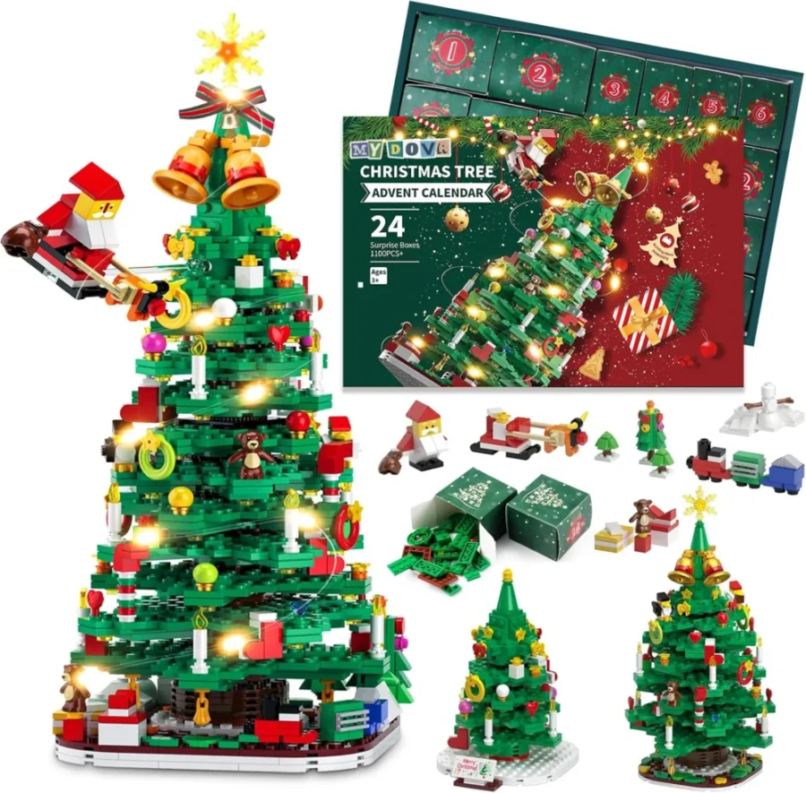 Christmas tree building set advent calendar, 24 boxes, 1,100 pieces