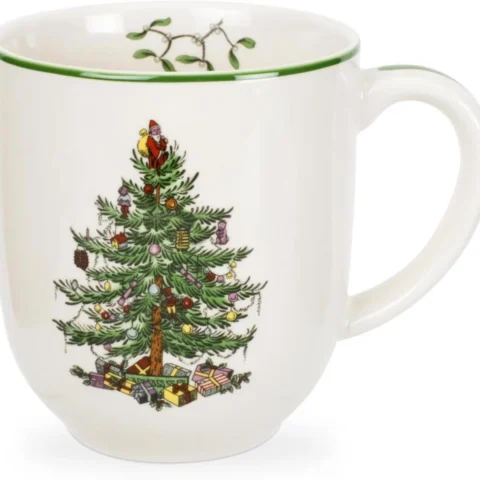 Christmas tree café mug in green earthenware, 14 fl oz