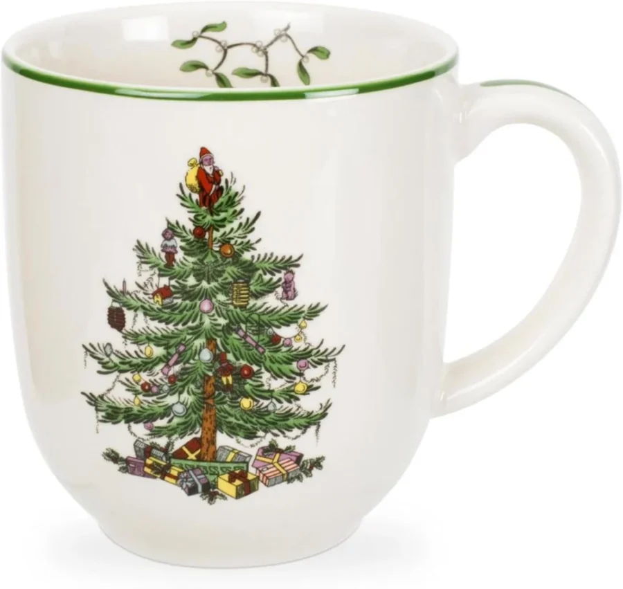 Christmas tree café mug in green earthenware, 14 fl oz