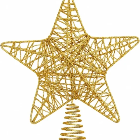 Classic gold glitter star tree topper, hollow design, 25 cm