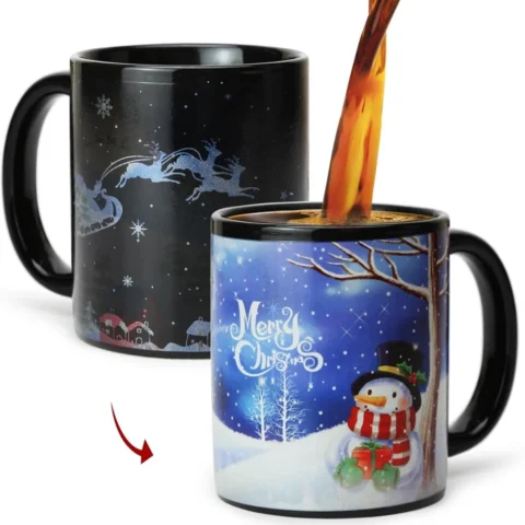 Colour-changing ceramic Christmas mug, Snowman Blue, with gift box