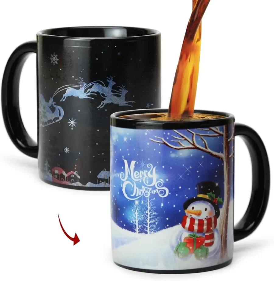 Colour-changing ceramic Christmas mug, Snowman Blue, with gift box