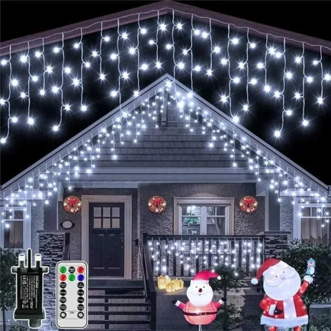 Cool white icicle lights, 216 LEDs, 7.3 m, connectable, mains