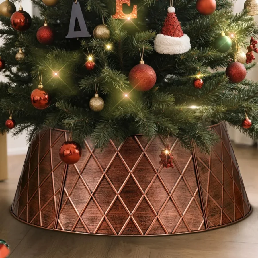 Copper metal tree collar, rhombus pattern, 90 cm, 5 panels
