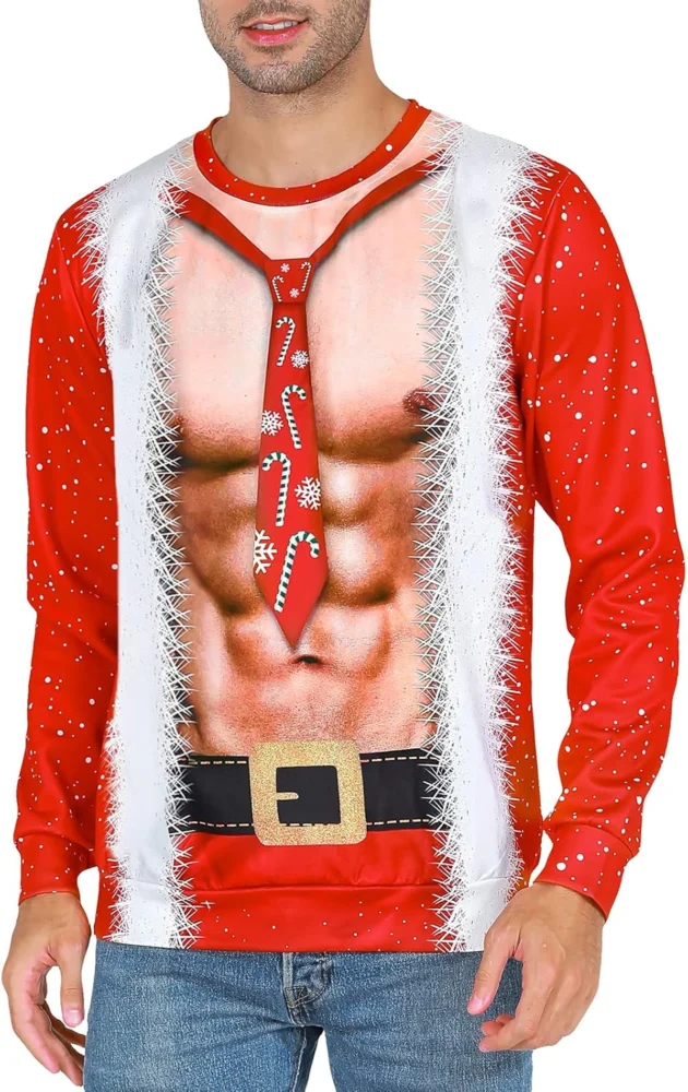 COSAVOROCK men’s 3D print ugly Christmas sweatshirt