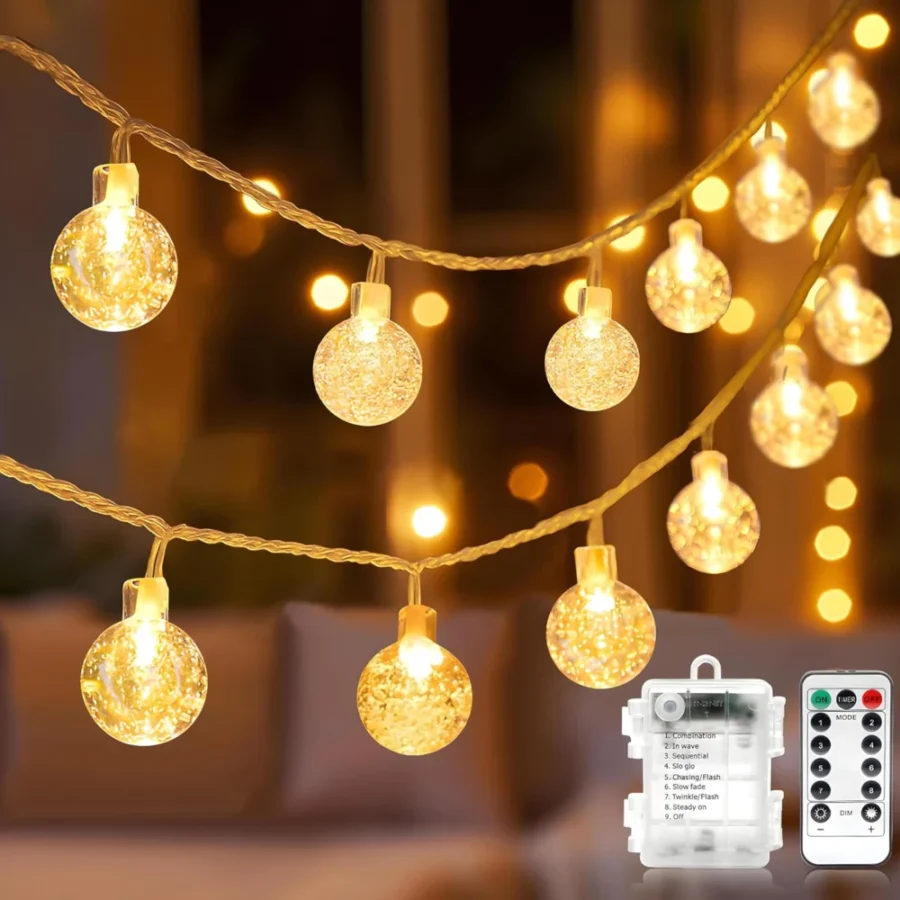 Crystal globe fairy lights, 80 LEDs, 10 m, battery with remote