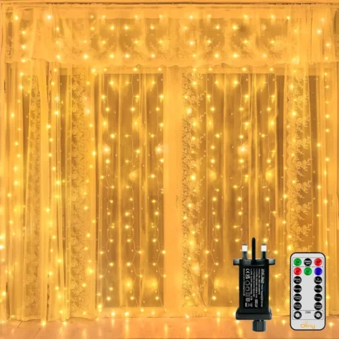 Curtain fairy lights, 300 warm white LEDs, 3 x 3 m, plug-in