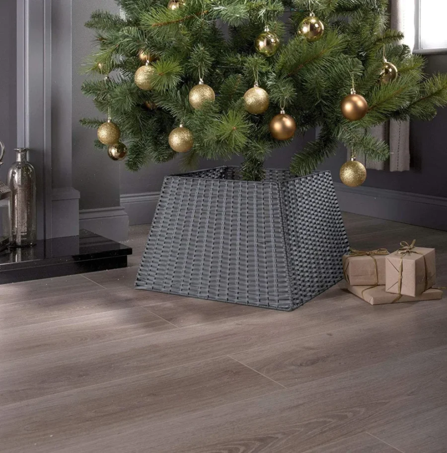 Dark willow rattan tree skirt, grey, square, 45 cm base, 30 cm high