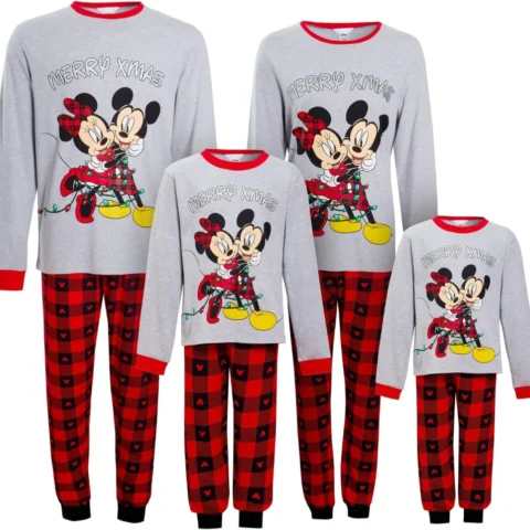 Disney Mickey and Minnie matching family Christmas pyjamas, tartan