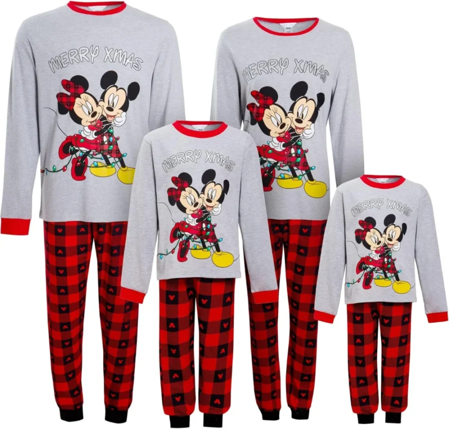 Disney Mickey and Minnie matching family Christmas pyjamas, tartan