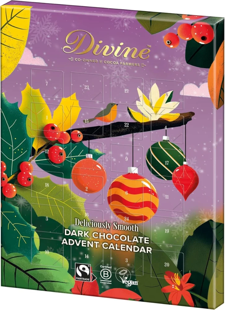 Divine 70% dark chocolate advent calendar, vegan, 85 g