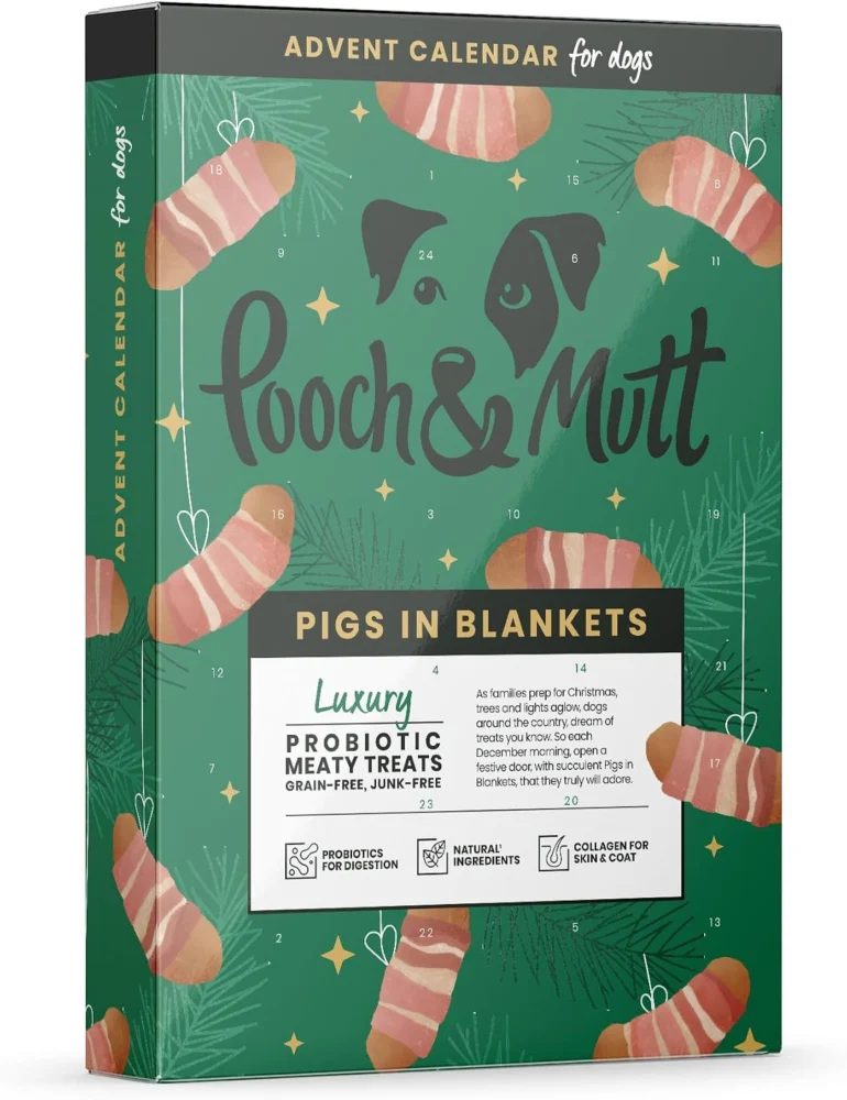 Dog advent calendar with pigs in blankets flavour meaty treats