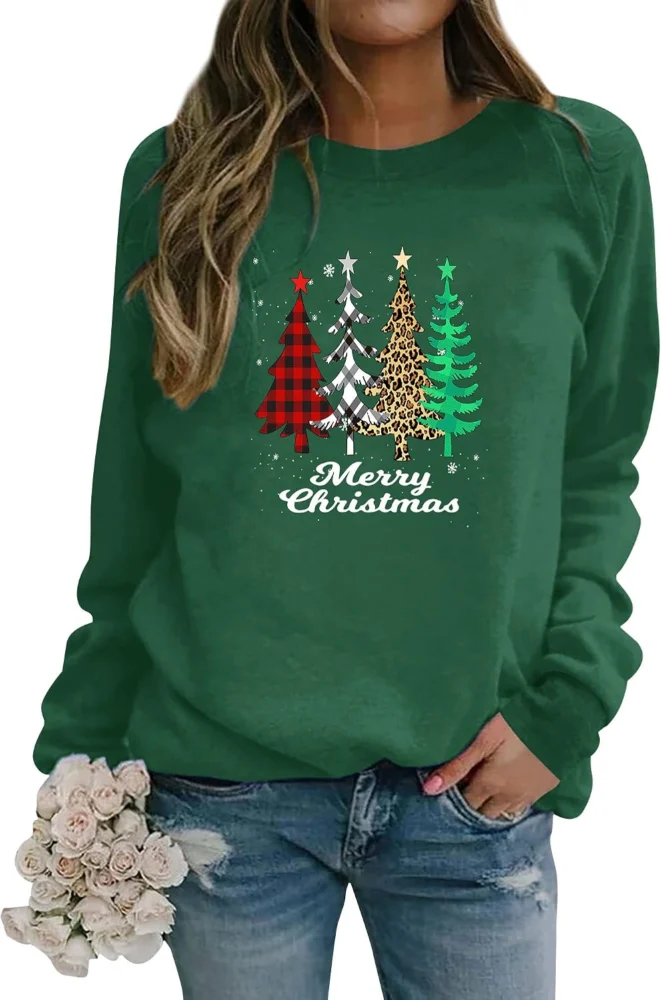 Dresswel women’s Merry Christmas tree sweatshirt top